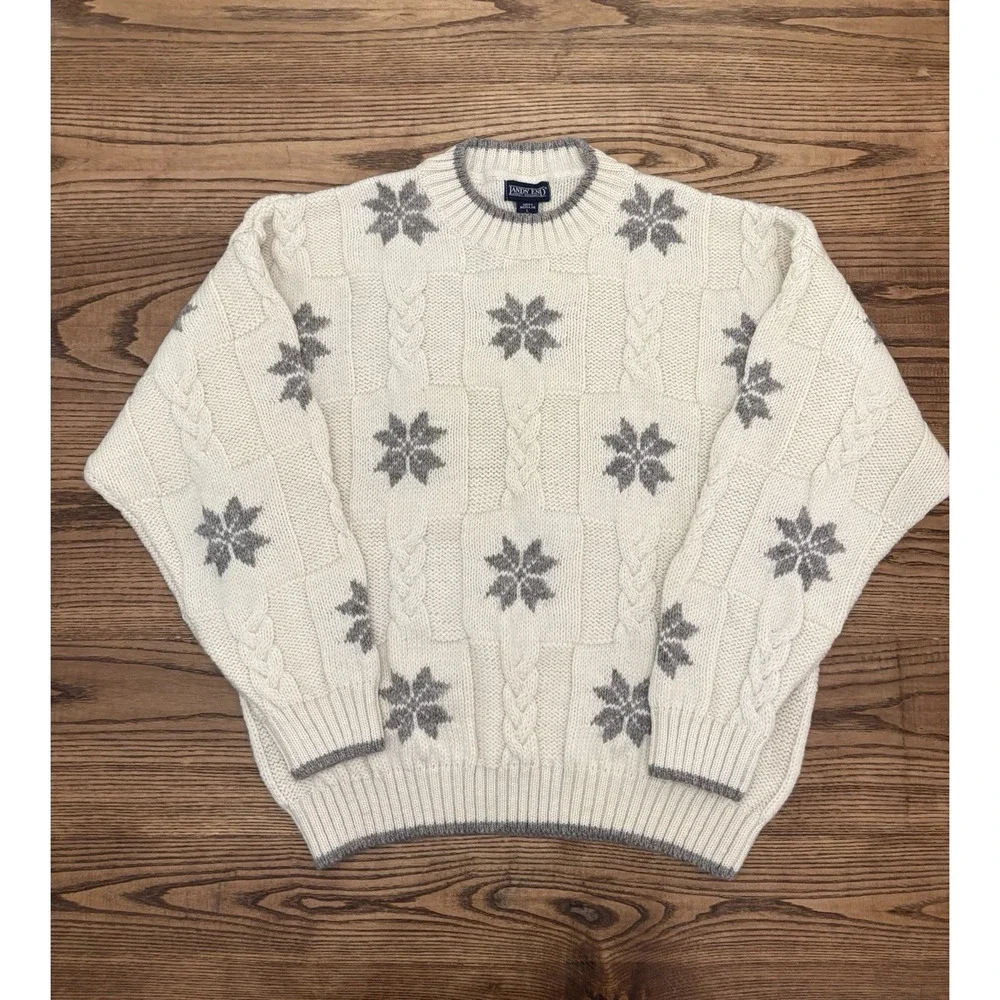 Vintage Lands End Men's‎ Large 100% Wool Cable Knit Fisherman Nordic Sweater
